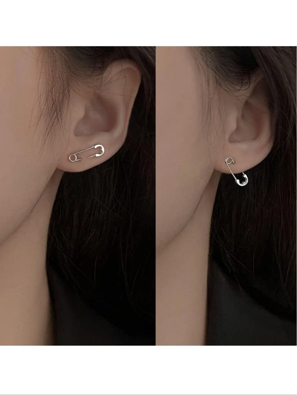 Sterling Silver Heart Safety Pin Earrings - Minimalist Silver Polish